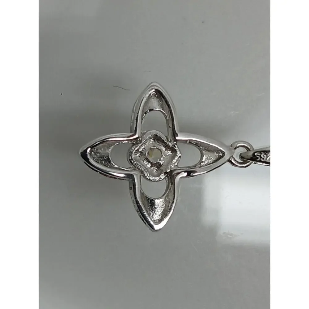 1990's Vintage Sterling Silver Simulated Diamond 4 Leaf Clover Pendant New Rare
